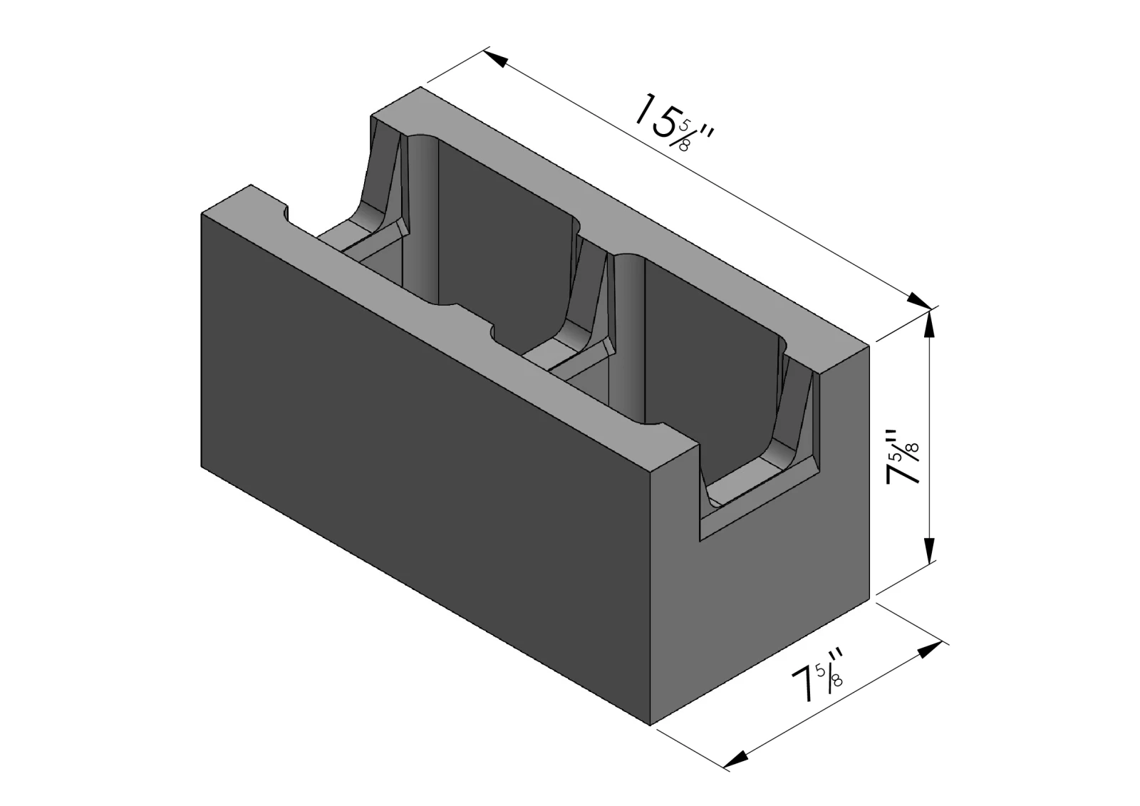 Dimensioned drawing of a Universal bond beam block