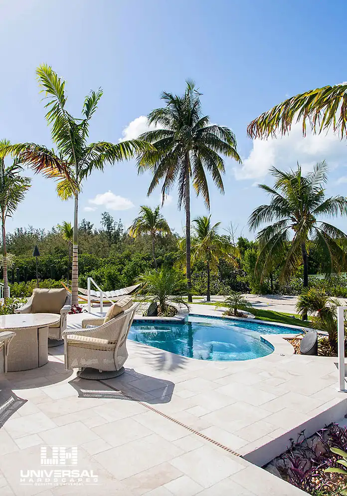 Ivory natural stone paving in a Universal Hardscapes installation